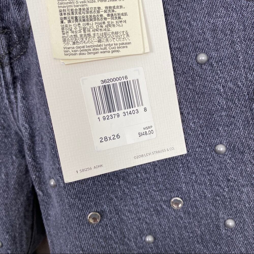 Levi's 501 Crystal Crop Jeans 28 Black Embellished High Rise Mom Jeans New NWT - Picture 6 of 8